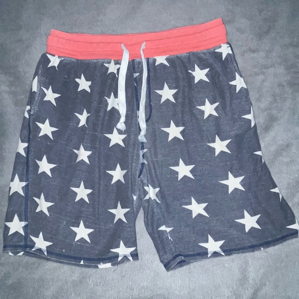 George Mens Patriotic US Flag French Terry Sleep Jam Lounge Shorts Medium
